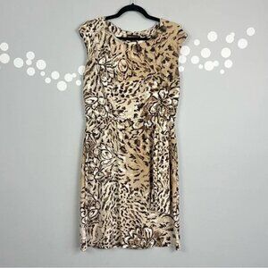 Dana Buchman Leopard Print Sheath Dress Brown Black Sleeveless Size M